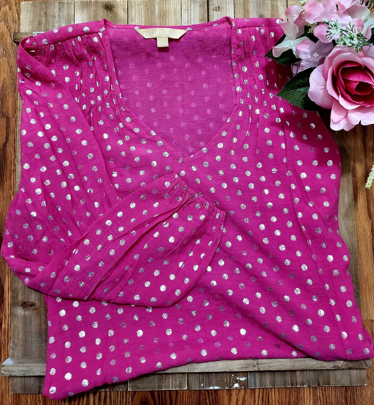 Pink & Silver Polka Dot Hope & Harlow Blouse