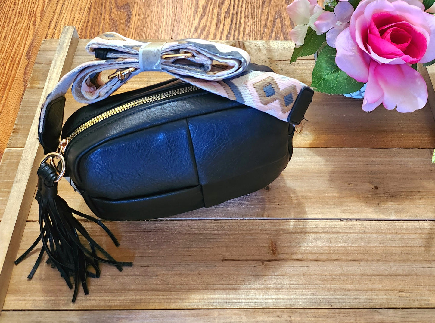 Guitar Strap Crossbody Bag- Black