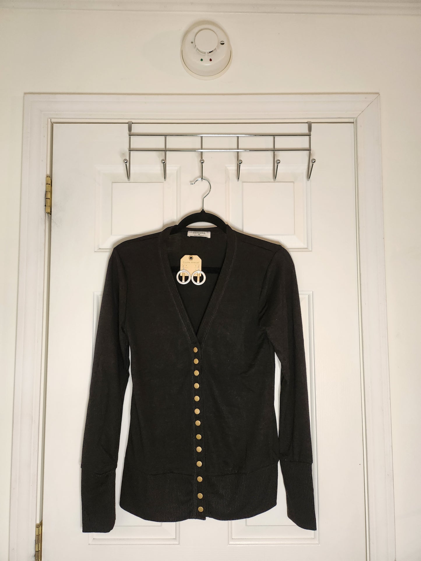 ZENANA Gold Studded Button Up Cardigan