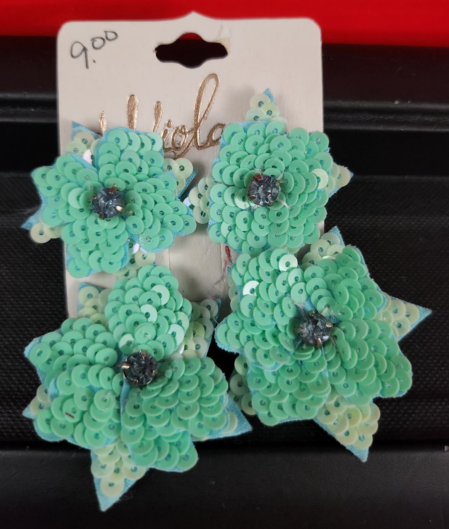 Viola Mint Green Sequin & Rhinestone Earrings