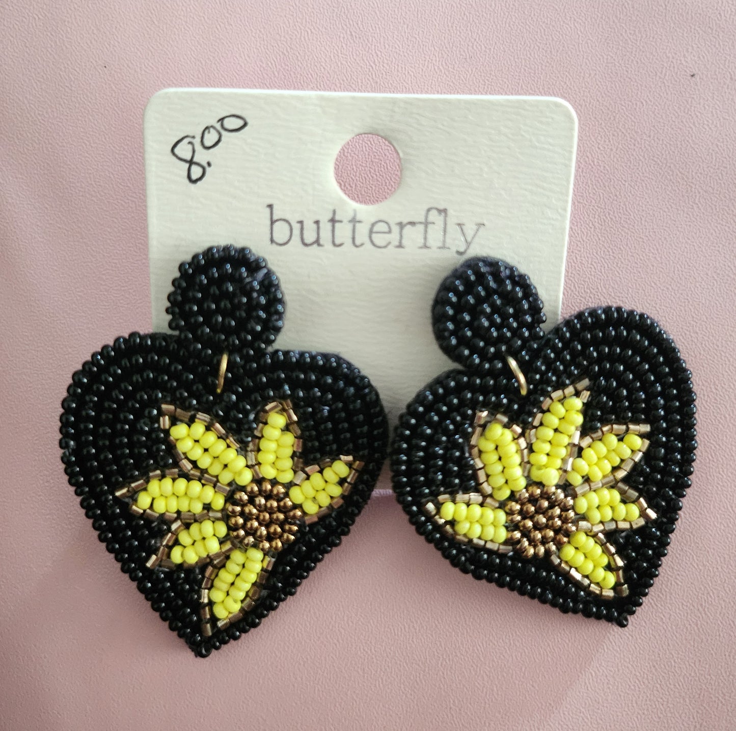 Heart Shaped Black Beaded Earrings