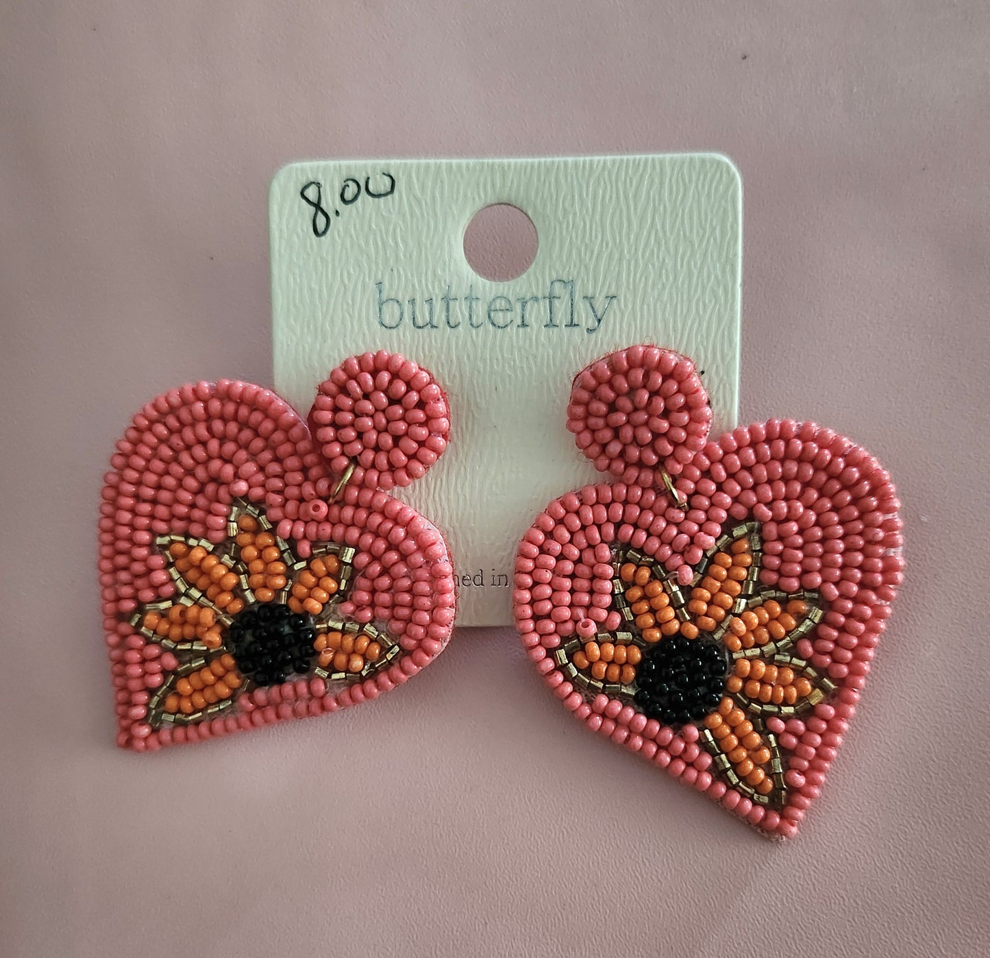 Heart Shaped Pink Beaded Earrings