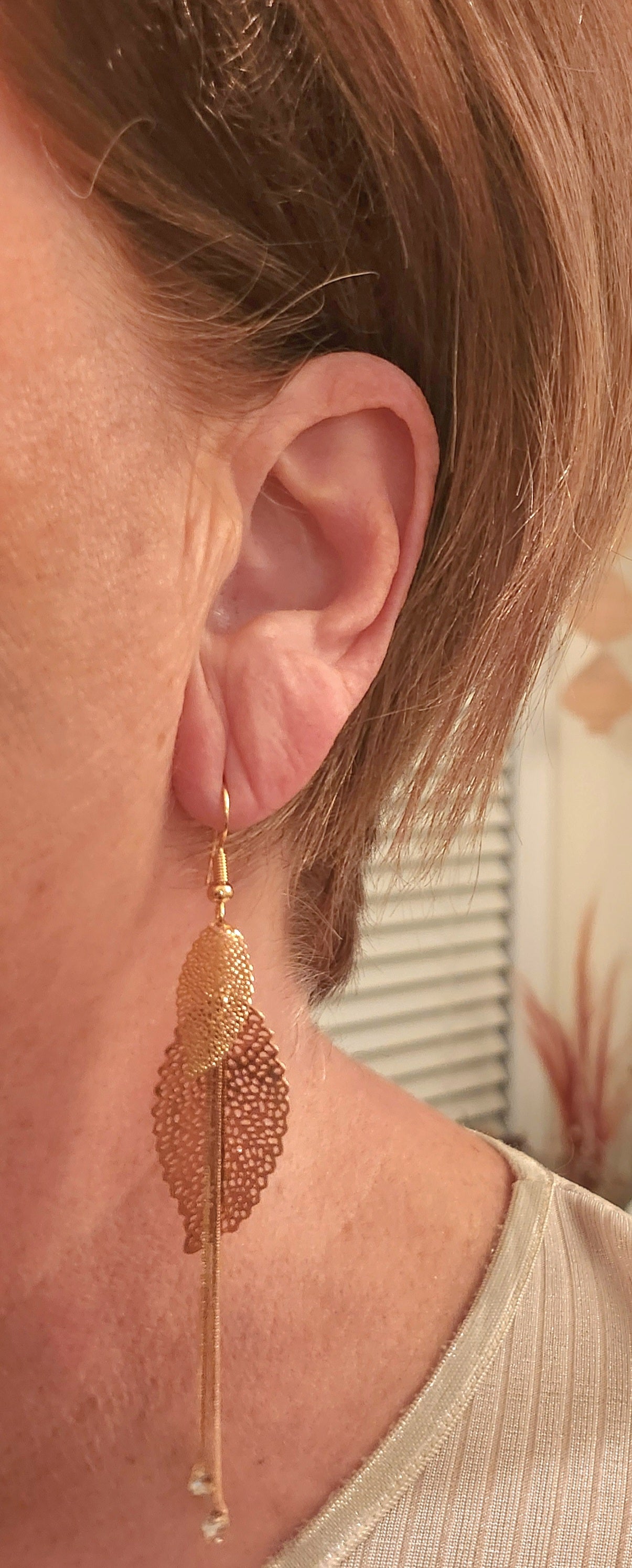 Gold Multi Leaf Rhinestone Dangle Earrings by hildie & jo