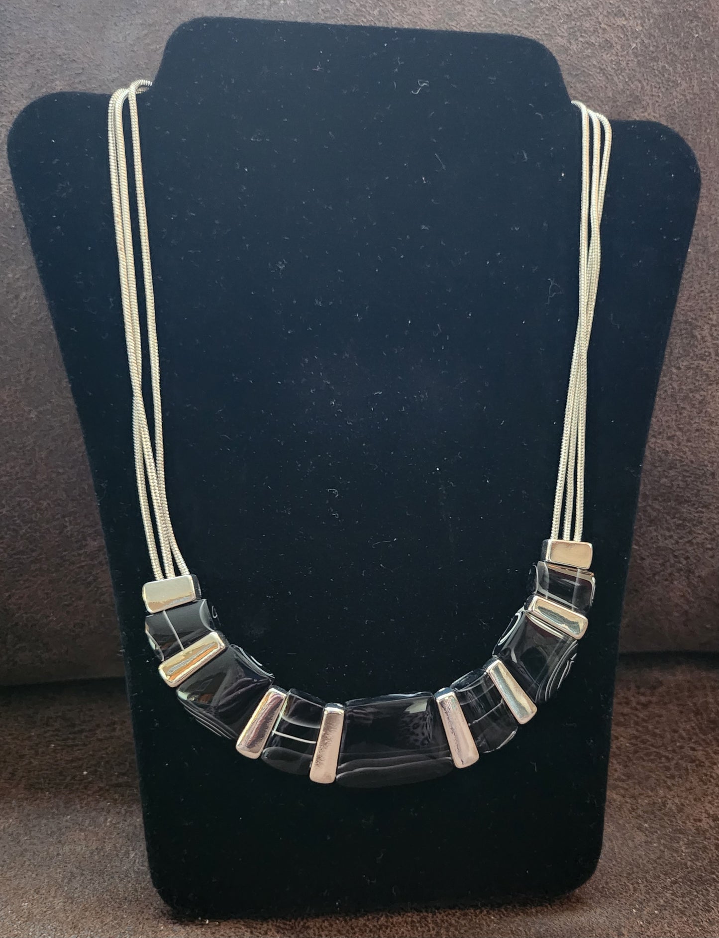 Silver -Tone-Black Agate Nine West Necklace