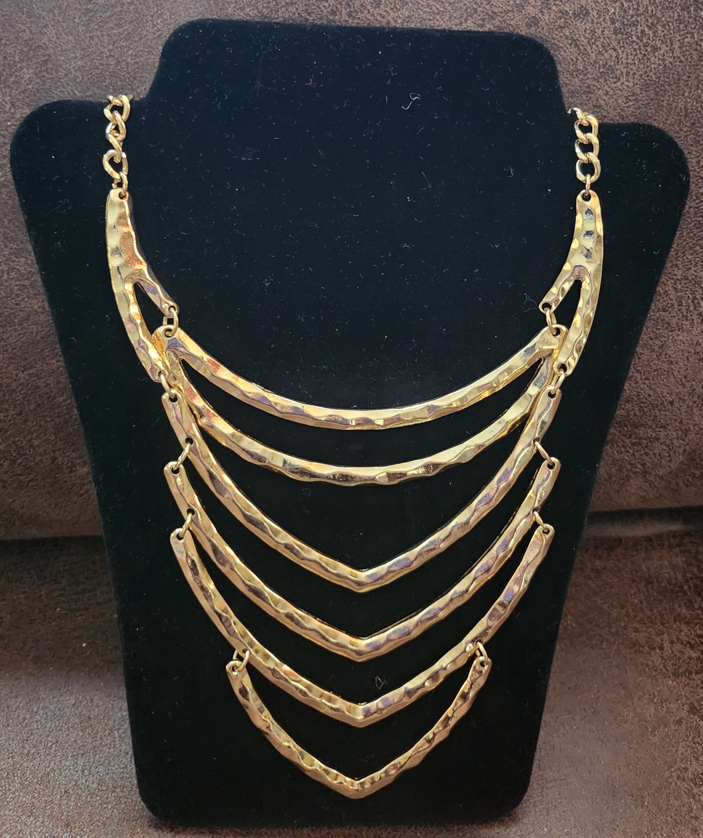 Hammered Gold Tone Jules C Metal Bib Necklace