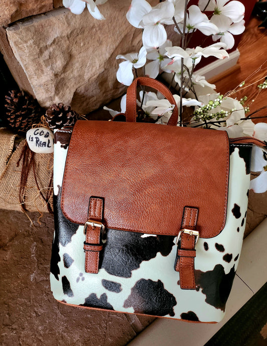 Cow Print Backpack -Brown