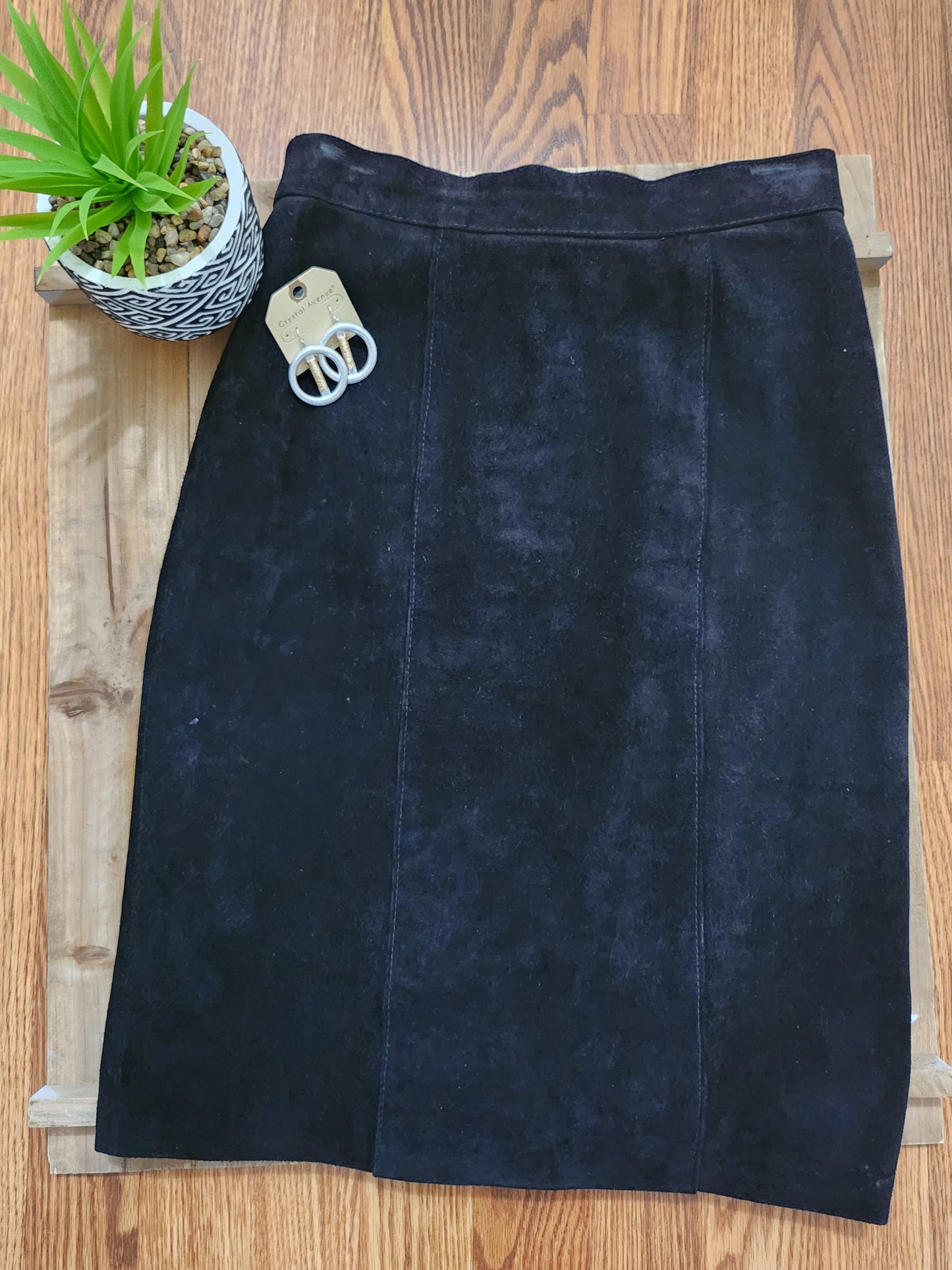 Vintage Black Suede Leather Skirt