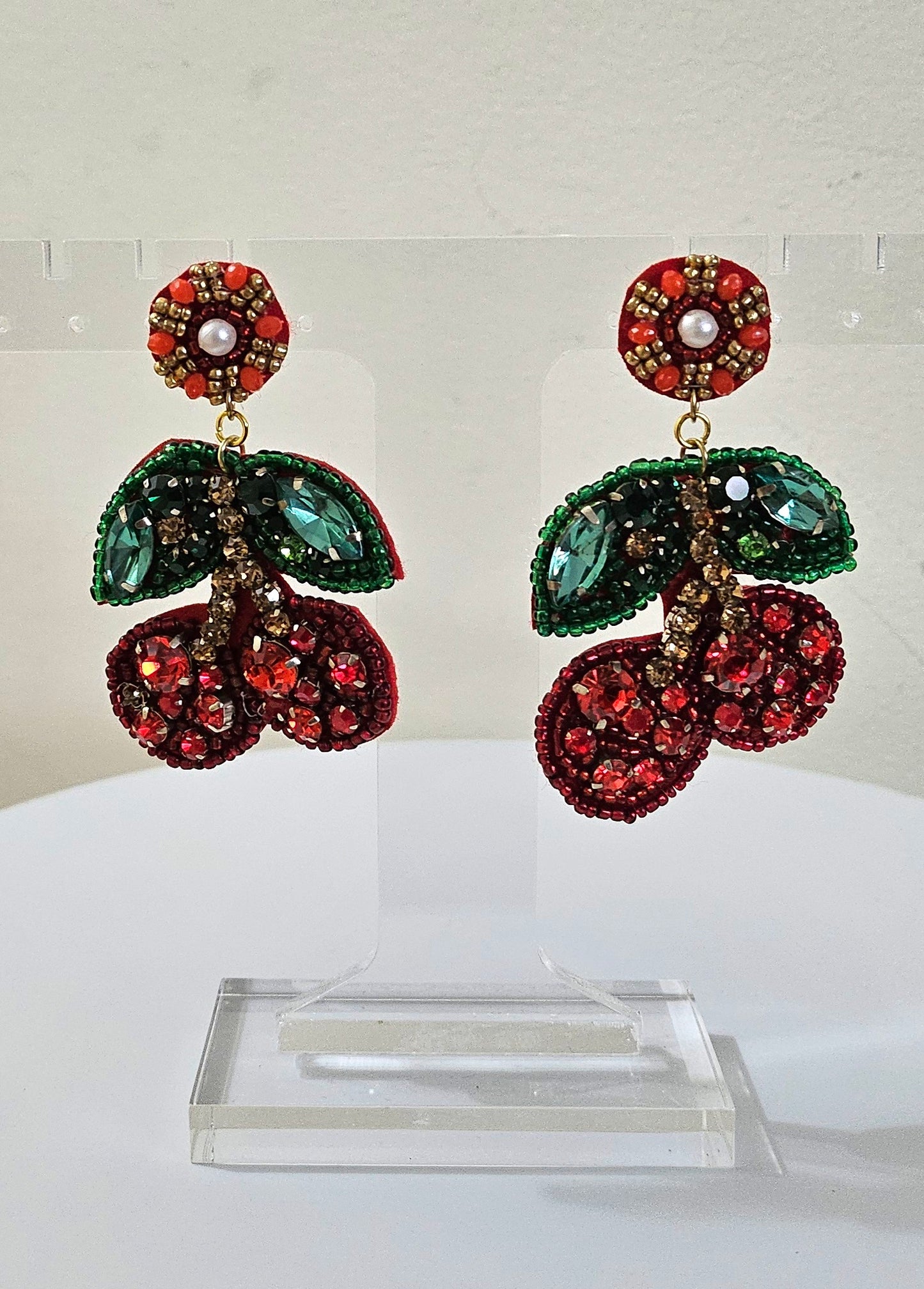 Cherry Rhinestone Earrings-Jillian Miche'l