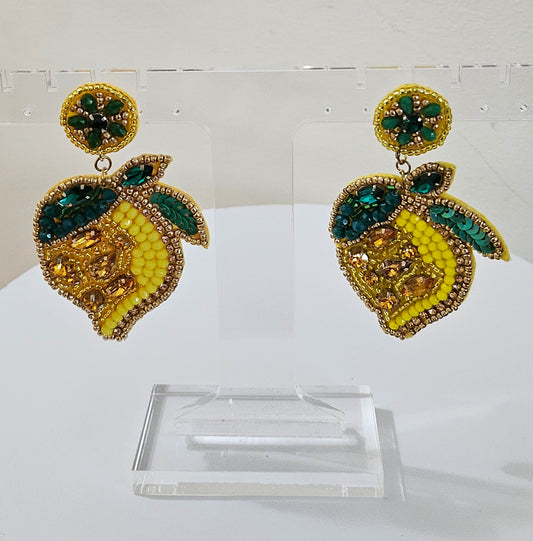 Lemon Rhinestone Beaded Earrings-Jillian Miche'l