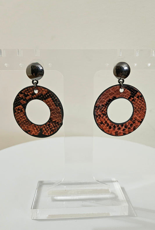 Snake Print Hoop Dangle Earrings